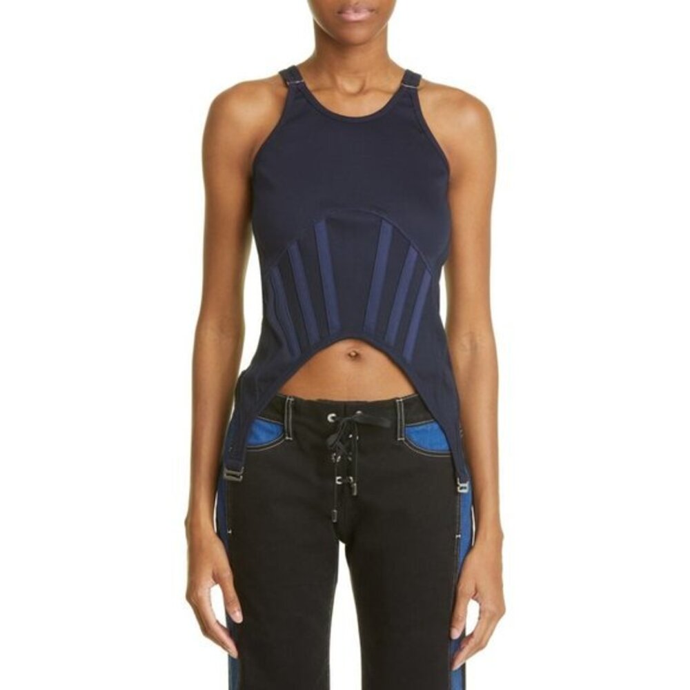 DION LEE Ribbed Stretch Organic Cotton Corset Tank Size M